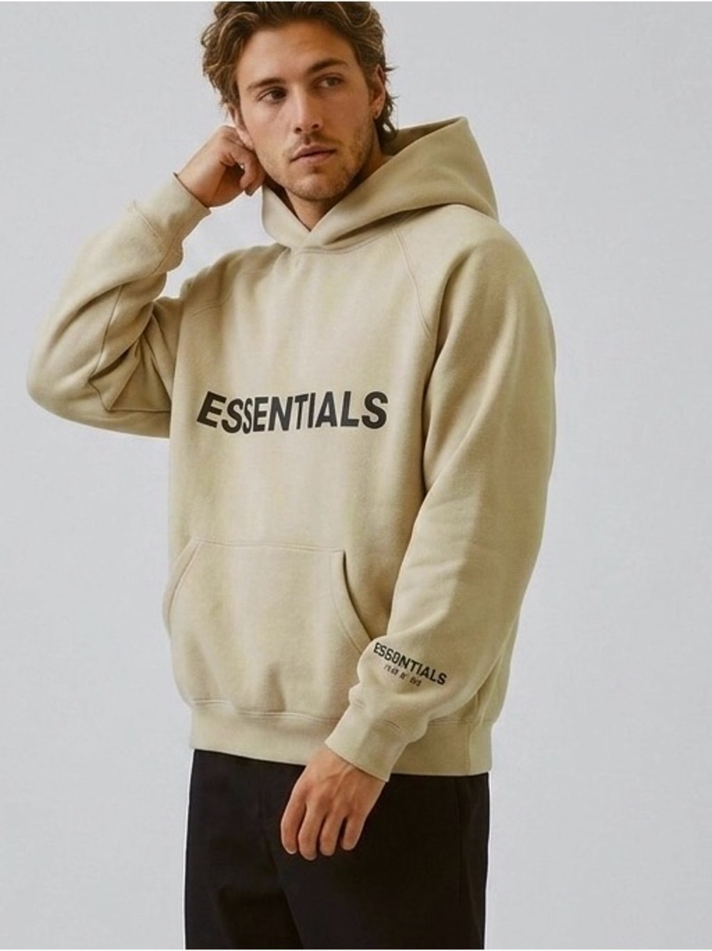 Fear of God Essentials Front Logo Pullover Hoodie - Tan / Sand (Size S)